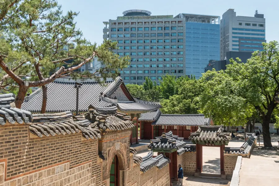 view of seoul from deoksugung palace
