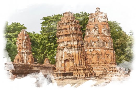 illustration wat mahathat ayutthaya thailande