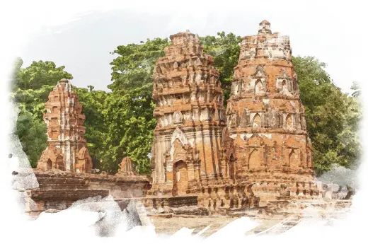illustration wat mahathat ayutthaya thailand