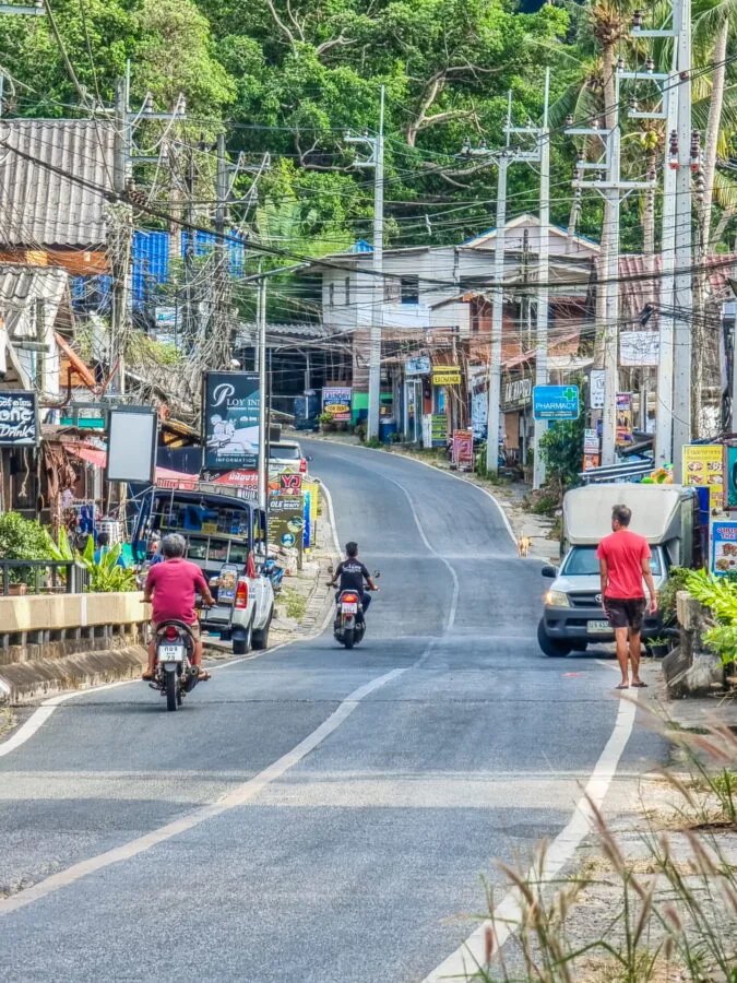 main road crossing lonely beach ko chang