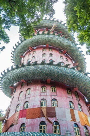 dragon surrounded tower Wat Samphran tower