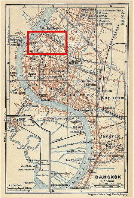 old map of bangkok canals