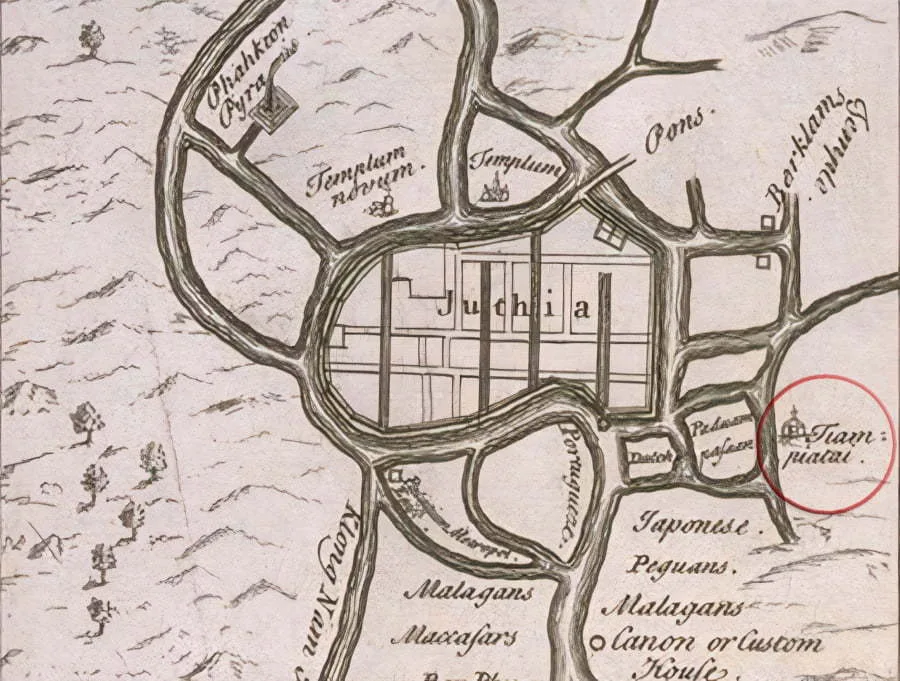 ayutthaya map by engelbert kaempfer wat yai chai mongkhon