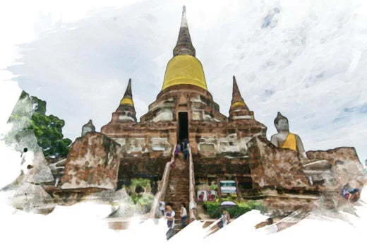 illustration chedi wat yai chai mongkhon ayutthaya thailand
