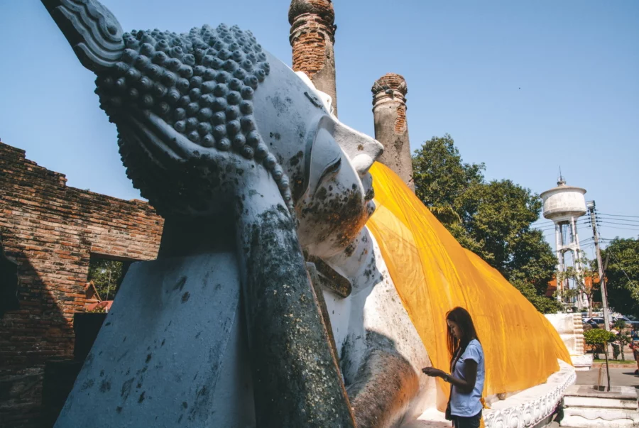 reclining buddha statue wat yai chai mongkhon - ayutthaya