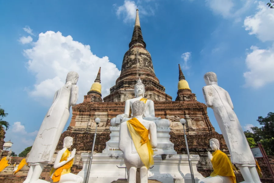 viharn and chedi wat yai chai mongkhon statues
