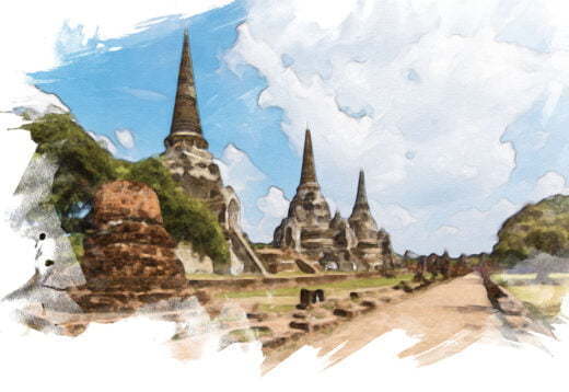 wat phra si sanphet watercolor wat phra si sanphet watercolor