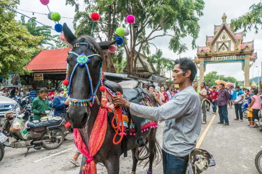 arrival at the temple ceremony kathina kanchanaburi