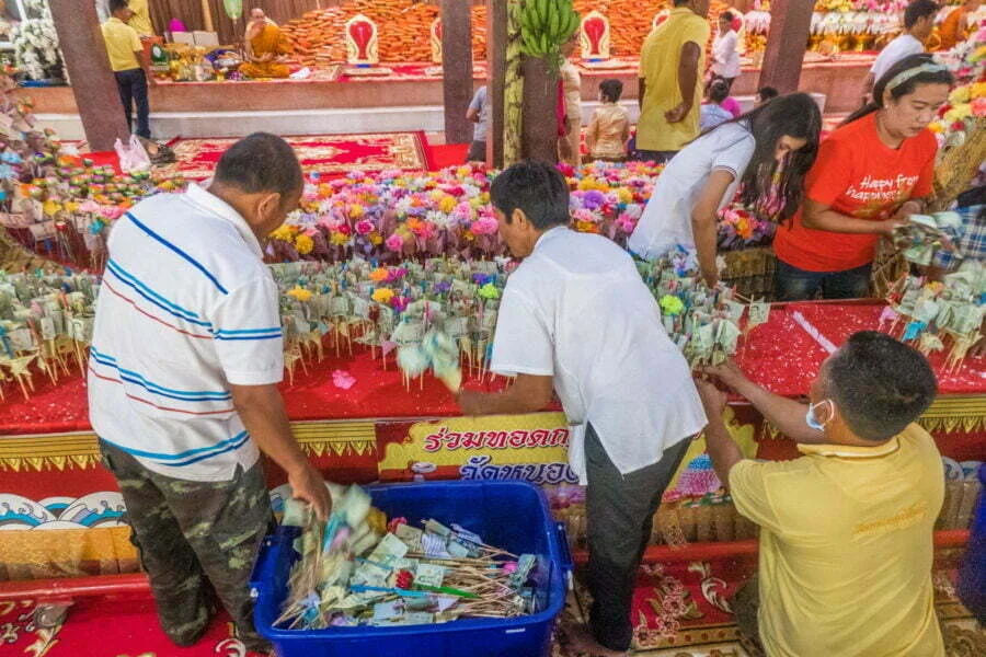 counting tickets ceremony kathina kanchanaburi