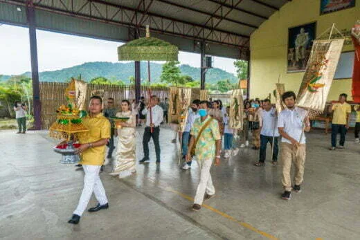 beginning procession ceremony kathina kanchanaburi