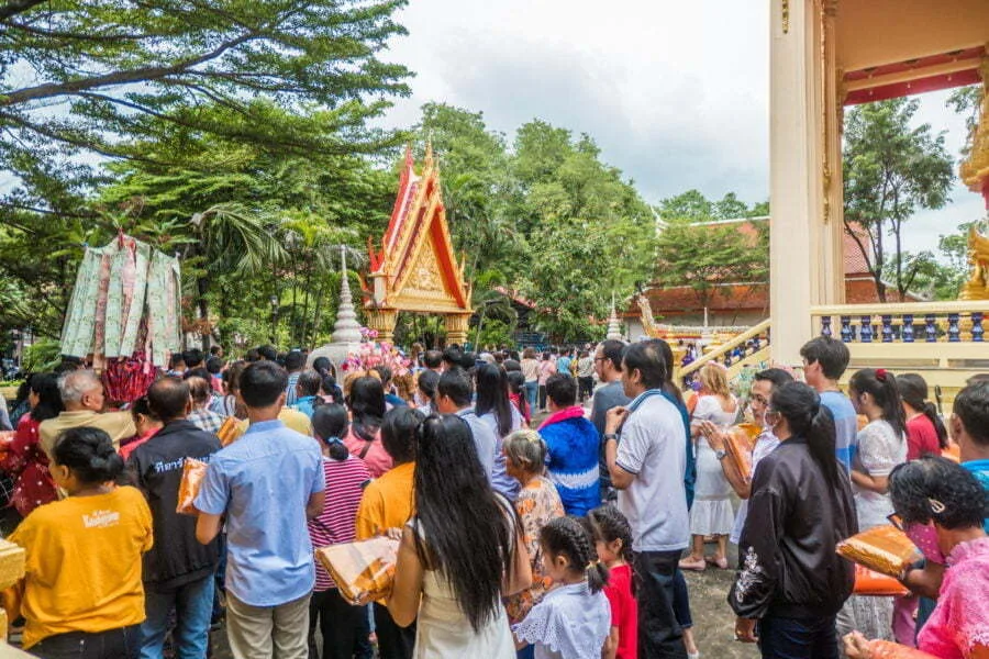 procession around ubosot ceremony kathina kanchanaburi