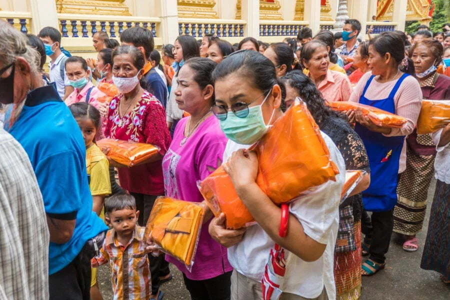villagers procession ceremony kathina kanchanaburi