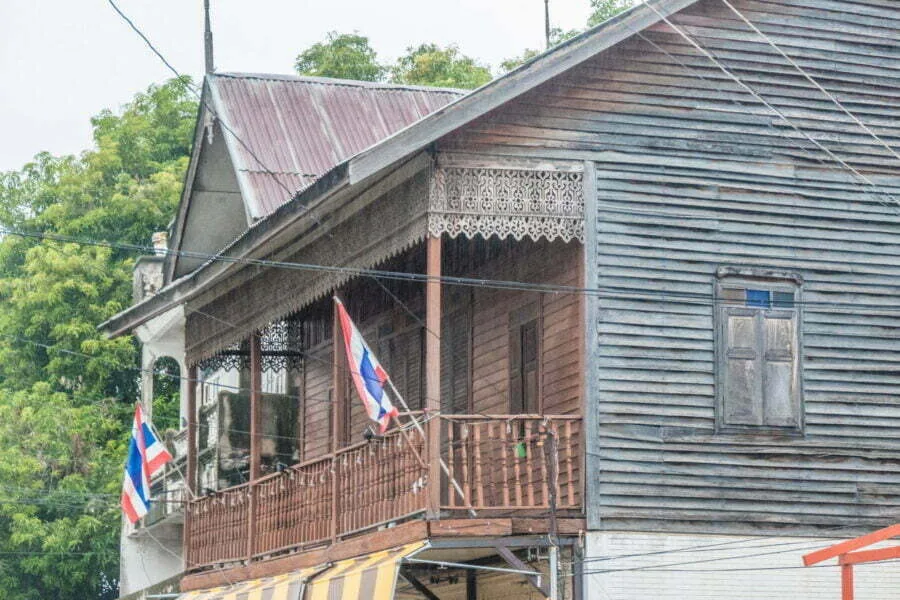detail wooden house old town kanchanaburi