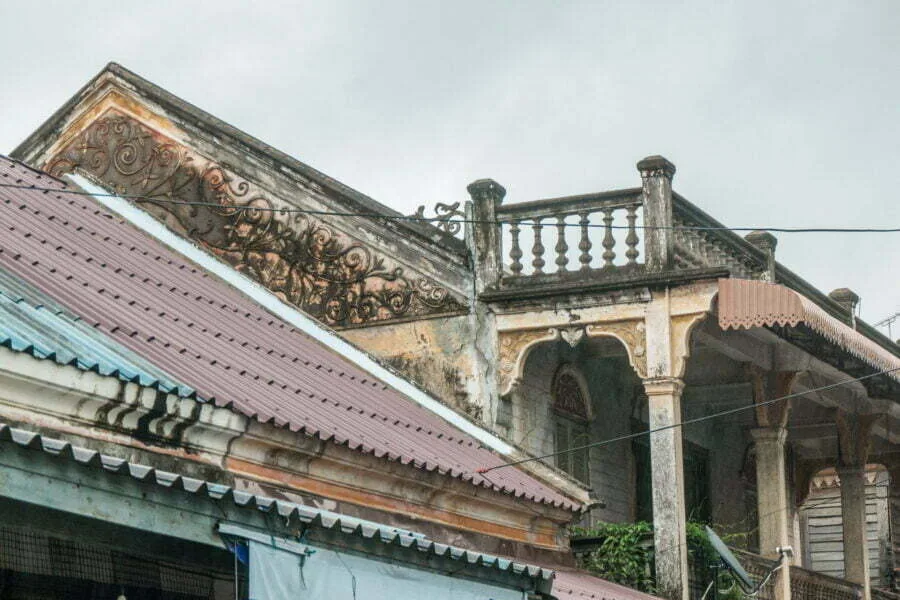 detail roof and balcony old town kanchanaburi