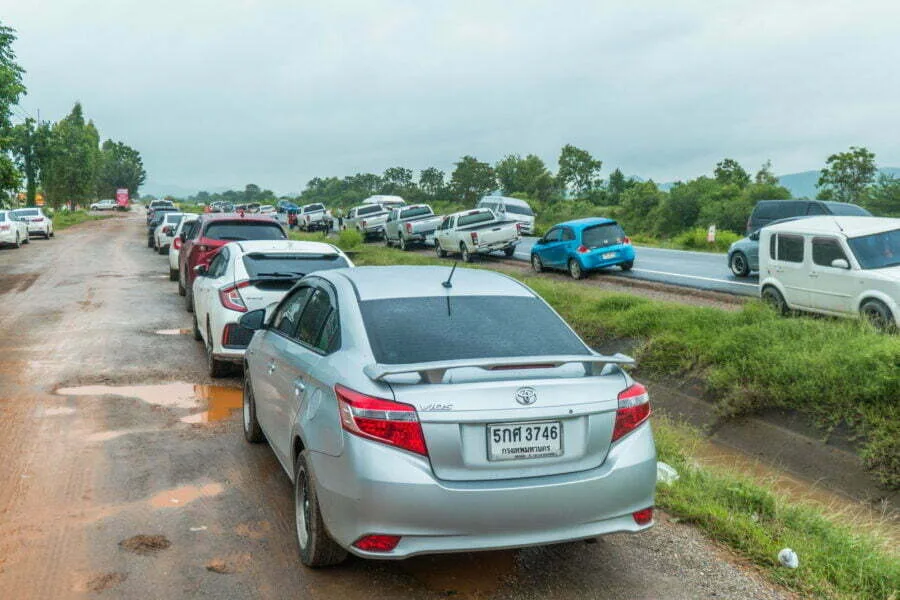 parking cafes rice fields kanchanaburi