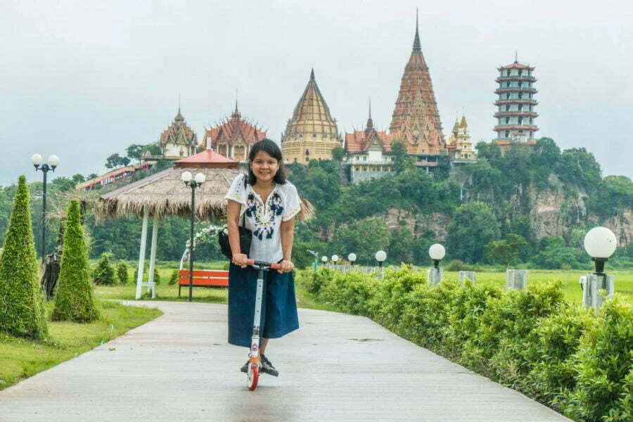 scooter in front of wat tham suea kanchanaburi