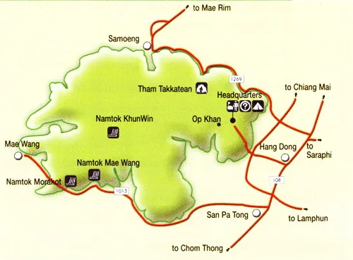 map of Ob Khan National Park in Chiang Mai province