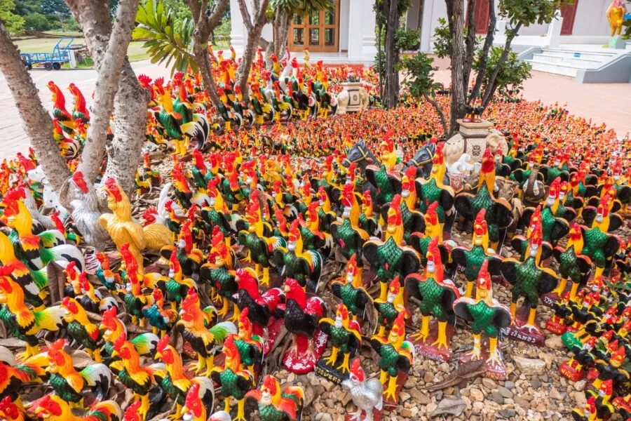 rooster statuettes sanctuary king naresuan phitsanulok