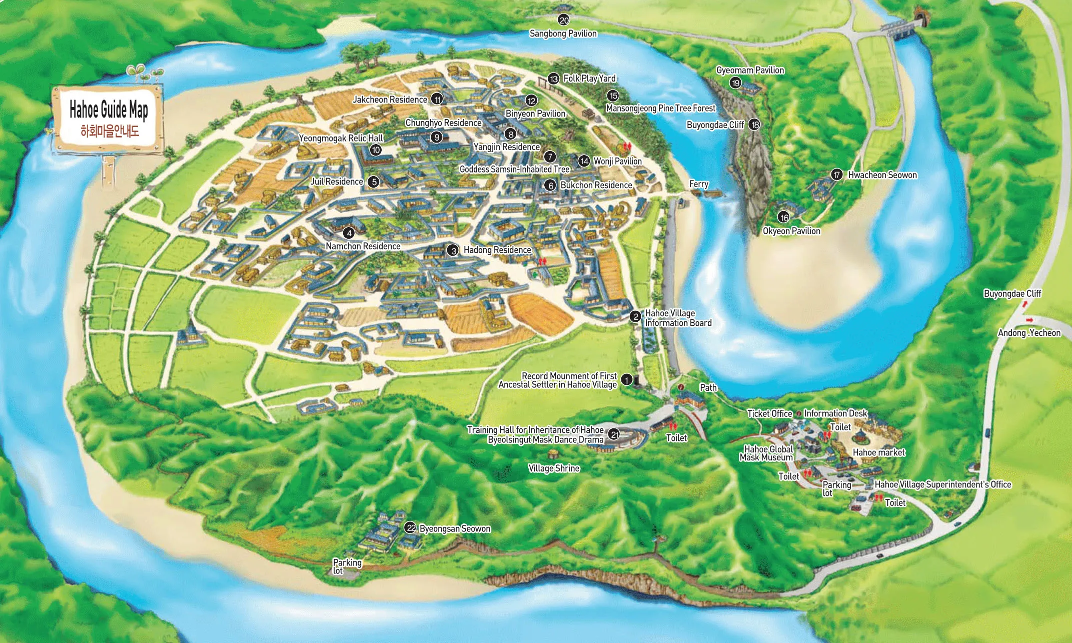 map points of interest folk village hahoe south korea