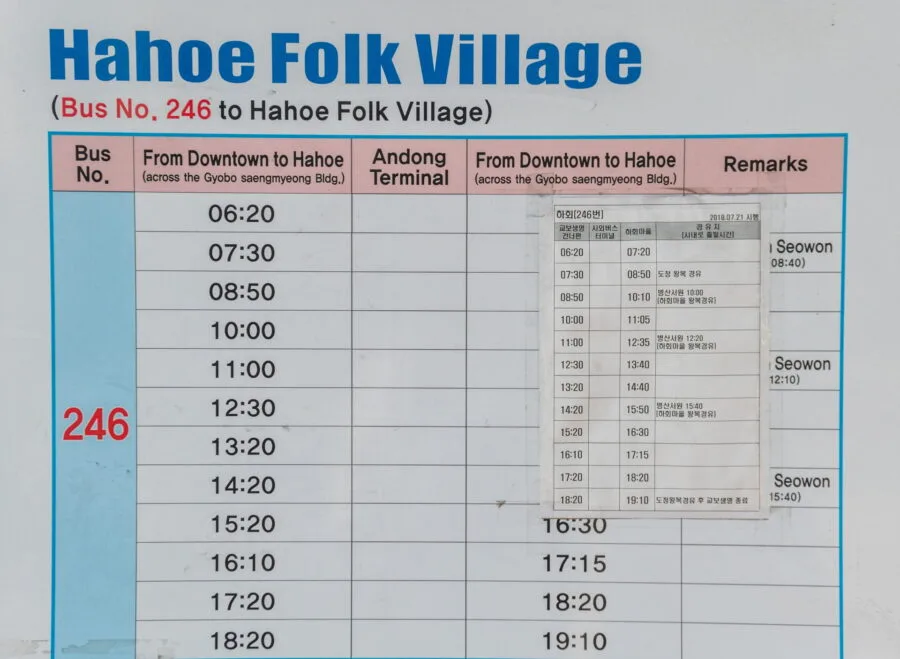 andong hahoe south korea bus schedule