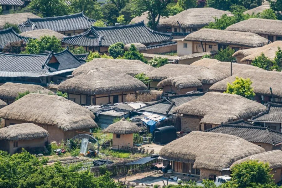 View of Hahoe rooftops from Buyongdae cliff