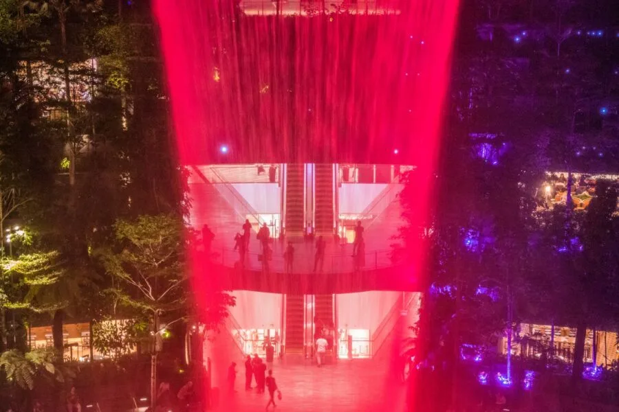 red light waterfall jewel changi airport singapore