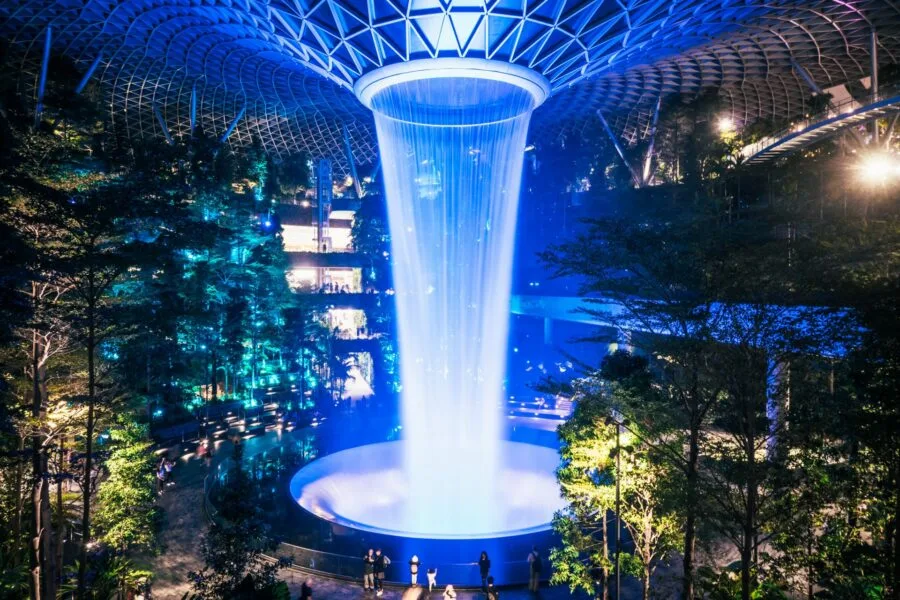 vortex rain light evening jewel changi airport singapore