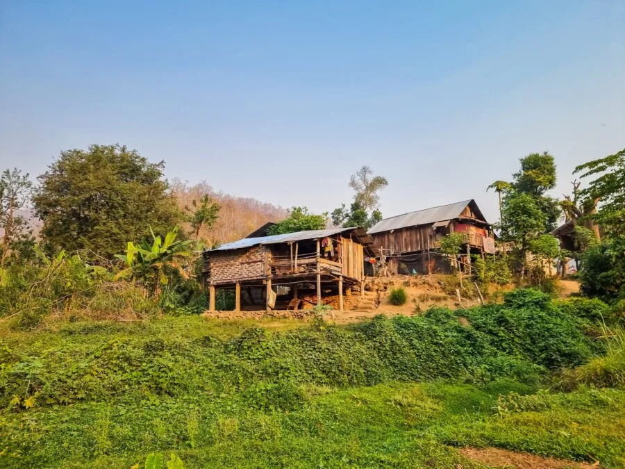 Karen village houses in Huay Pu Keng seen from the riverside