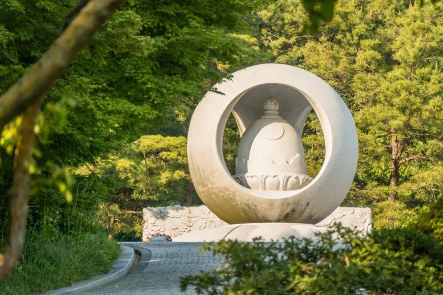 monument in front of bulguksa gyeongju temple museum