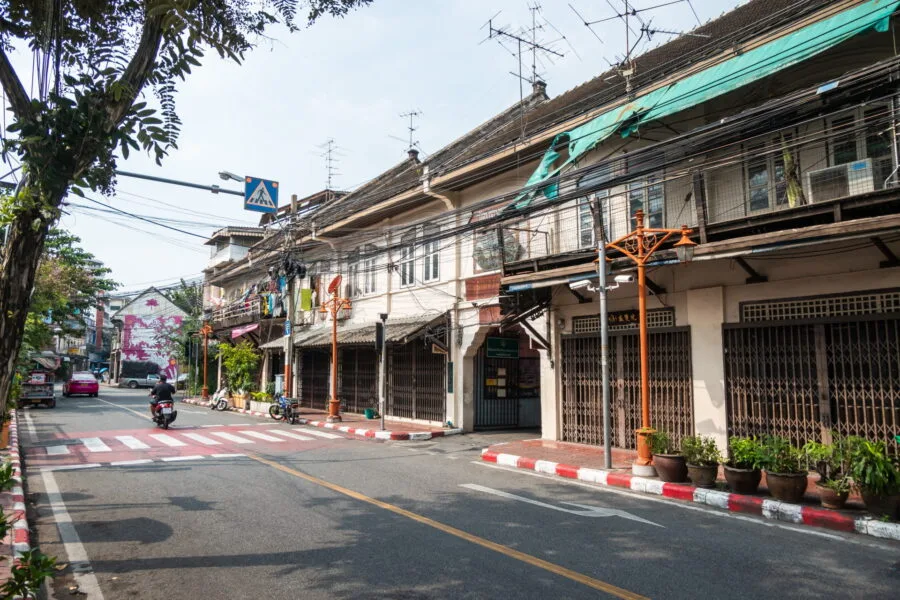 song wat road in front of Wat Pathum Khongkha