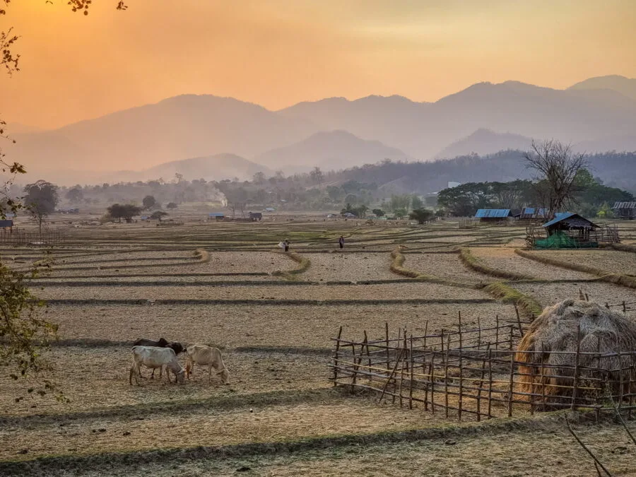 sunset countryside near pai thailand