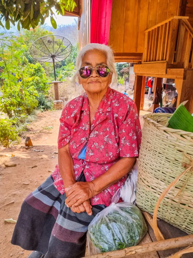 stylish granny in a village near pai