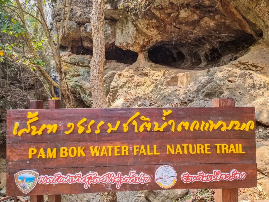 pam bok waterfall pai thailand sign
