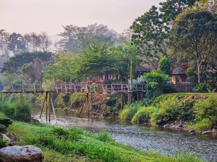 river in front of guesthouse pai loess resort