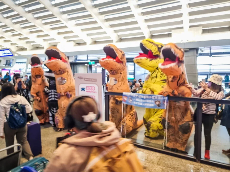 dinosaur costumes airport arrival taipei