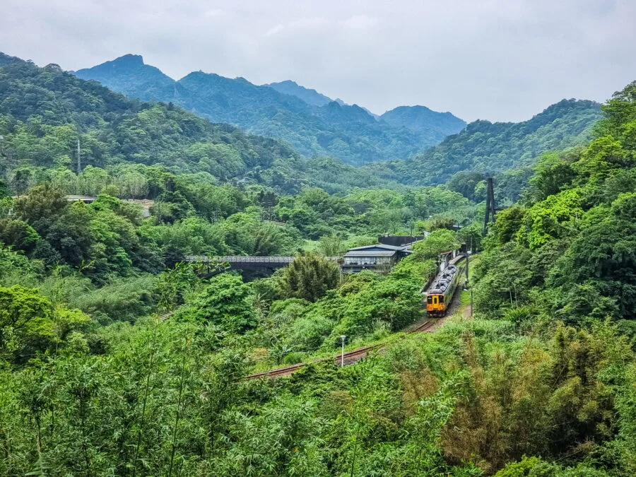 taiwan mountain landscape with train