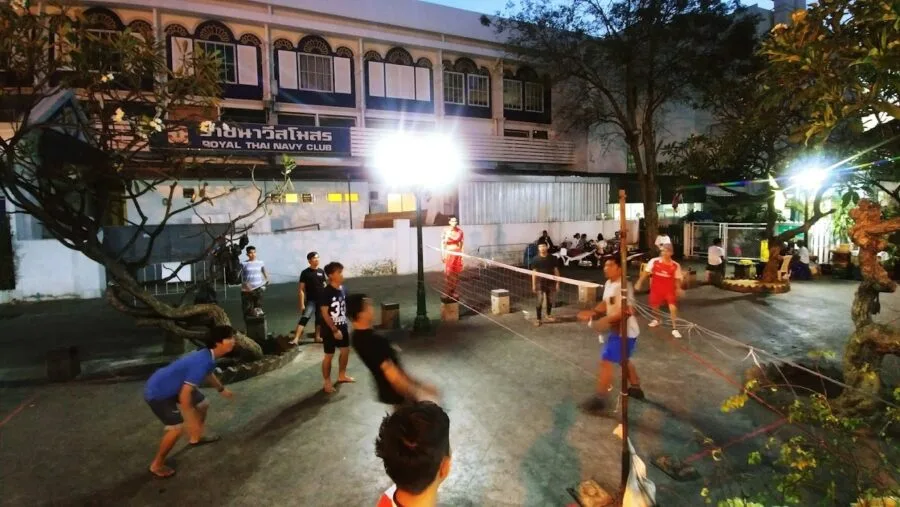 sepak takraw game in front of the thai navy club thailand