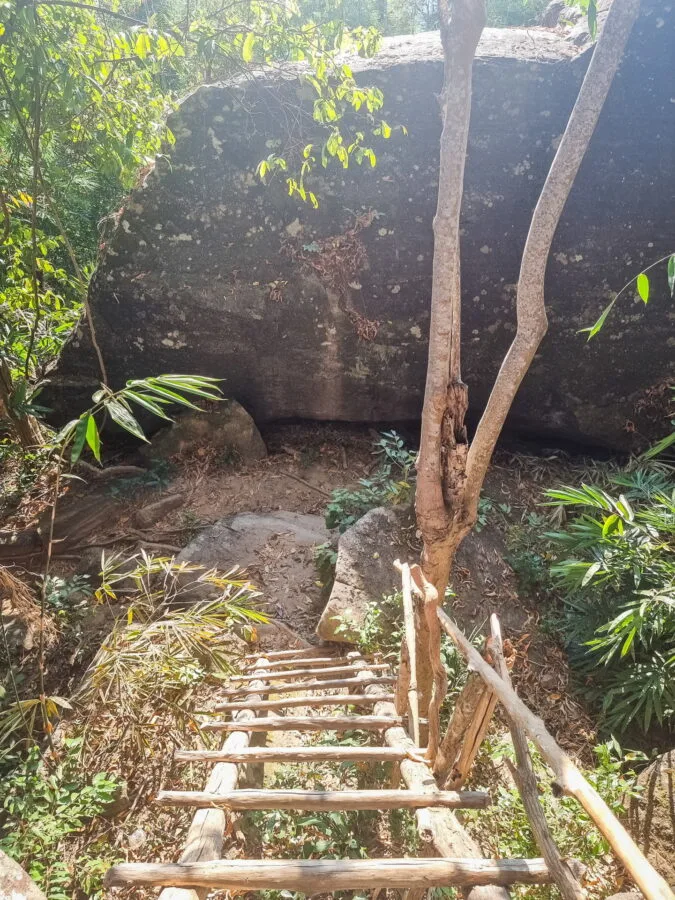 another wooden ladder Phou Phanan viewpoints Laos