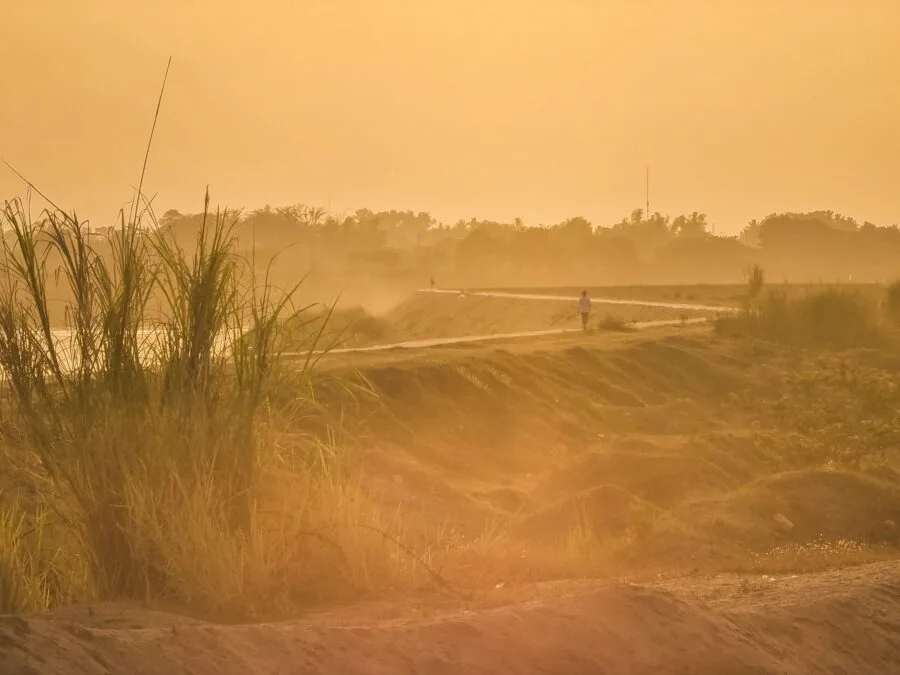 sunset mekong river near vientiane coff and farm