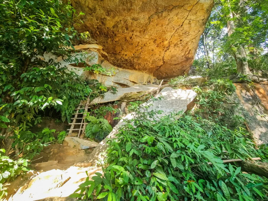 wooden ladder Phou Phanan viewpoints Laos