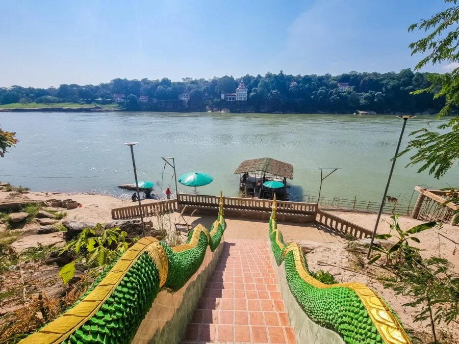 staircase leading to the Mekong riverbank, Tham Phra temple, Laos