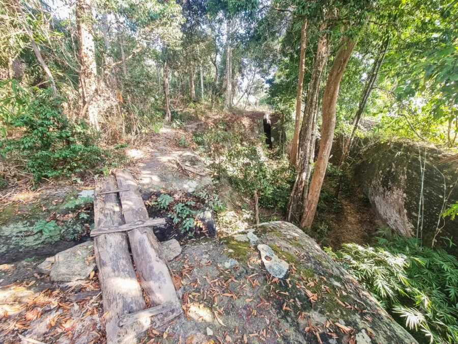 small wooden bridge Phou Pharang viewpoints Laos