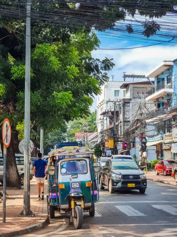 tuk tuk in a street in vientiane