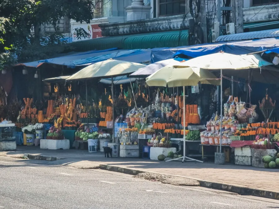 flower sellers on New Pillar City Street (Hor Luk Mueang) Vientiane
