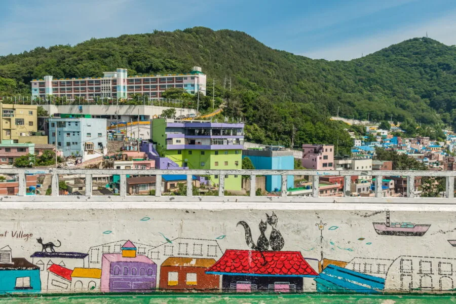 small painting and view of gamcheon culture village