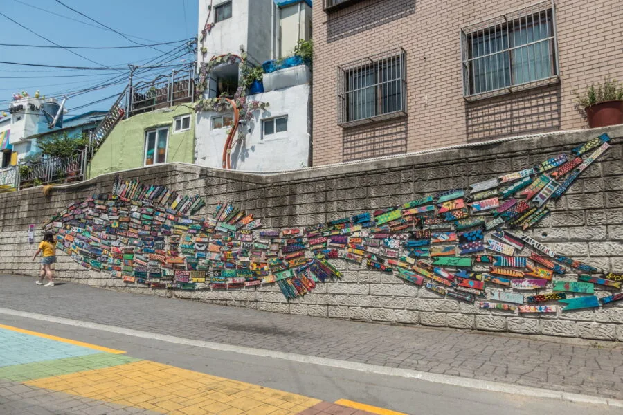 whale wall sculpture gamcheon busan