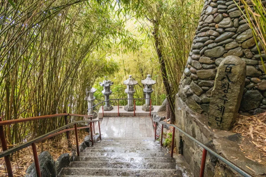 bamboo surrounded staircase Haedong Yonggungsa temple busan