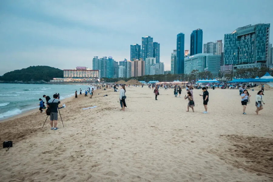 haeundae beach evening sand festival busan