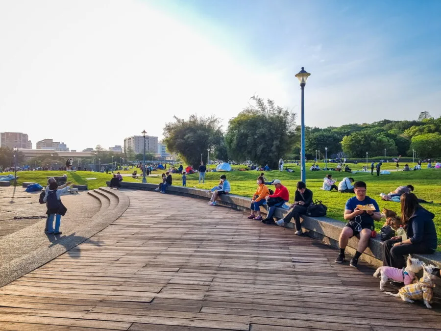 residents relaxing taipei Yuanshan Park Area