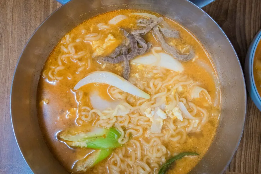 noodles restaurant Budae jjigae myeongdong district seoul